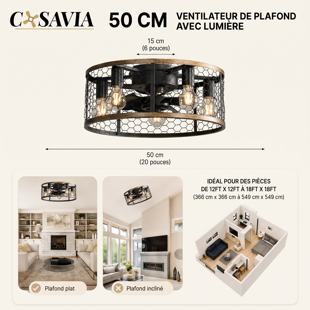 Marengo | Ventilateur cage LED télécommande 51 cm