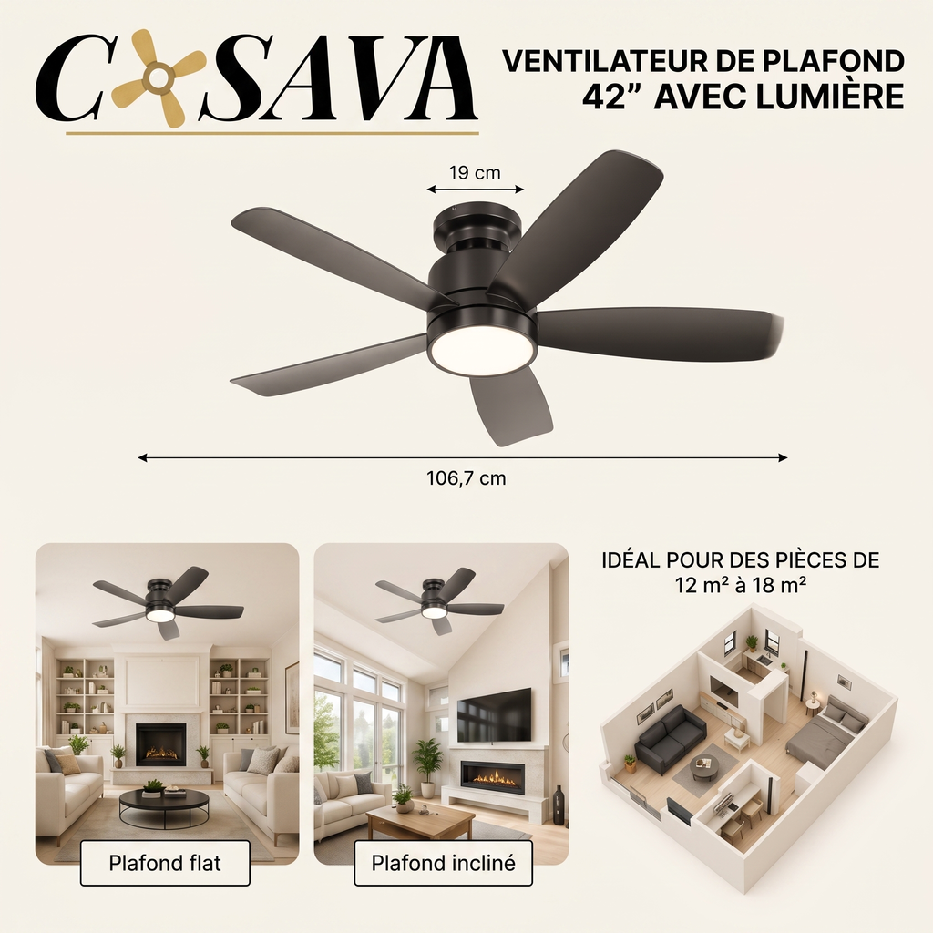 Helix | Ventilateur moderne LED télécommande 107 cm
