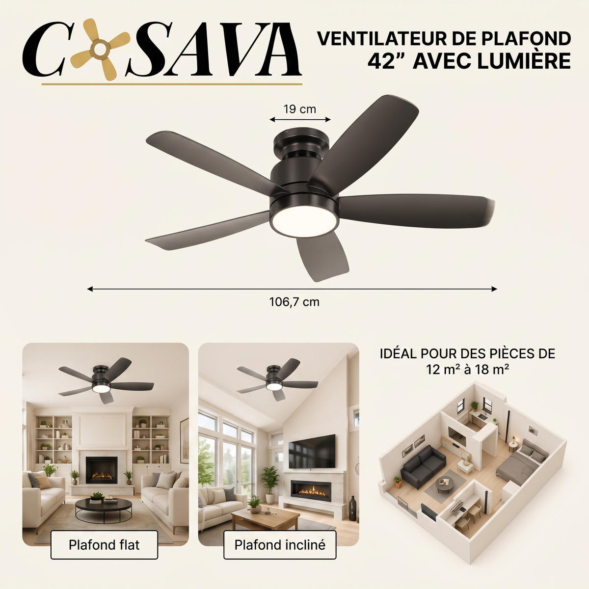 Helix | Ventilateur moderne LED télécommande 107 cm