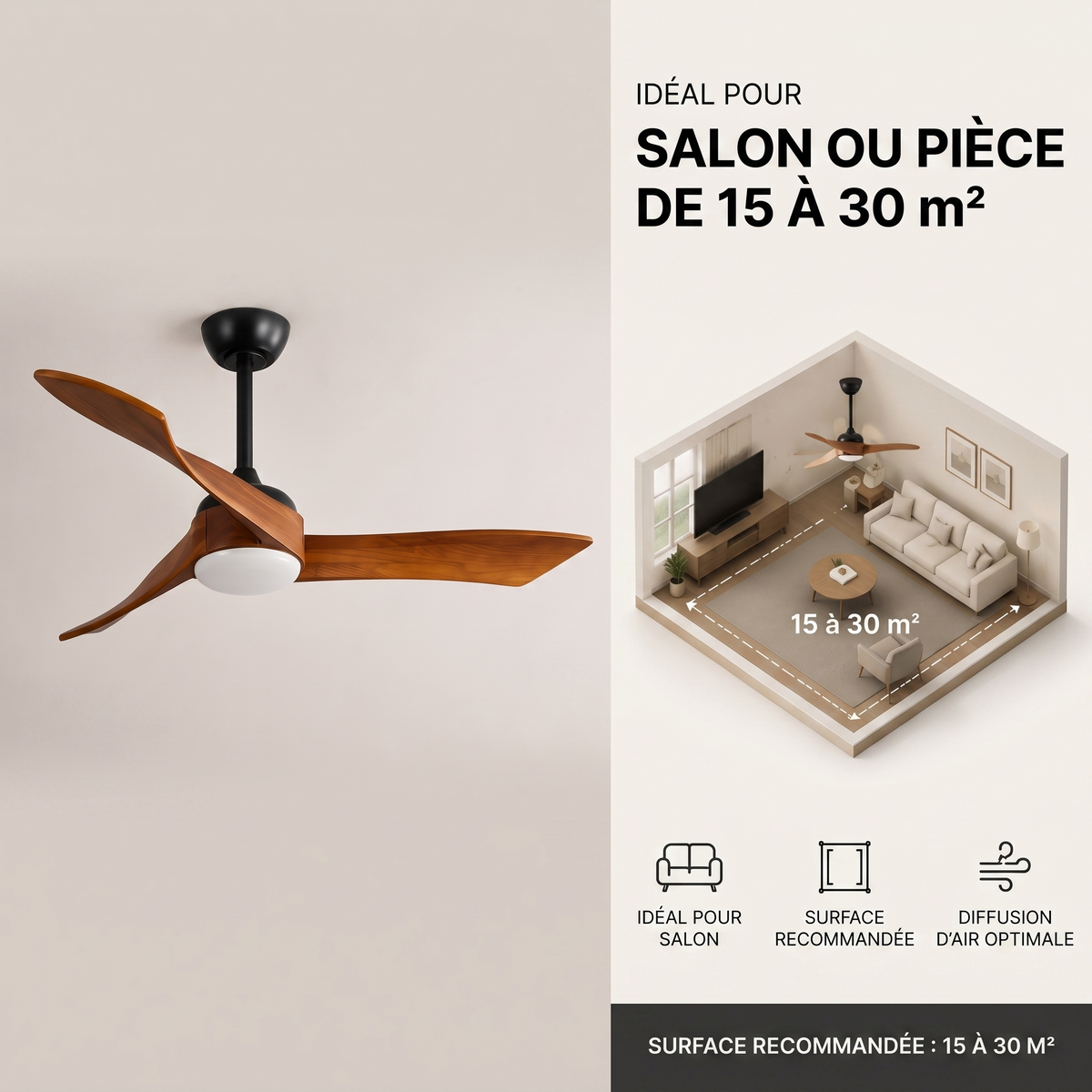 Cygnéo | Ventilateur nordique LED télécommande 132 cm