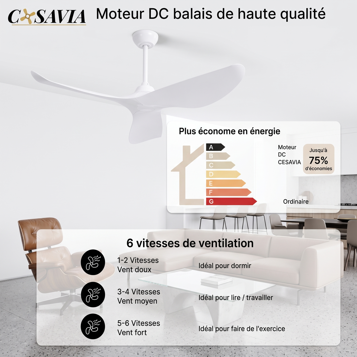Capraia | Ventilateur design LED télécommande 97 cm