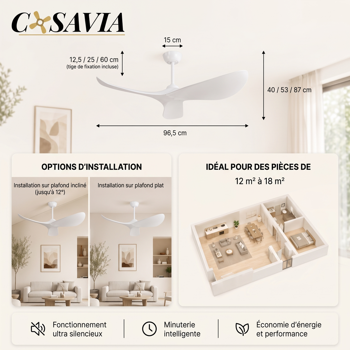 Capraia | Ventilateur design LED télécommande 97 cm