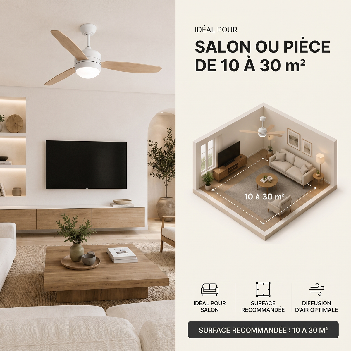 Calisto | Ventilateur design LED télécommande 117 cm