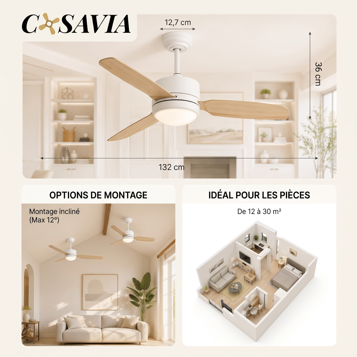 Calisto | Ventilateur design LED télécommande 117 cm