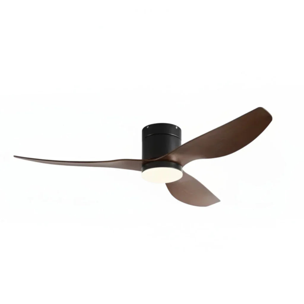 Selene | Ventilateur LED intégrée noir et bois foncé